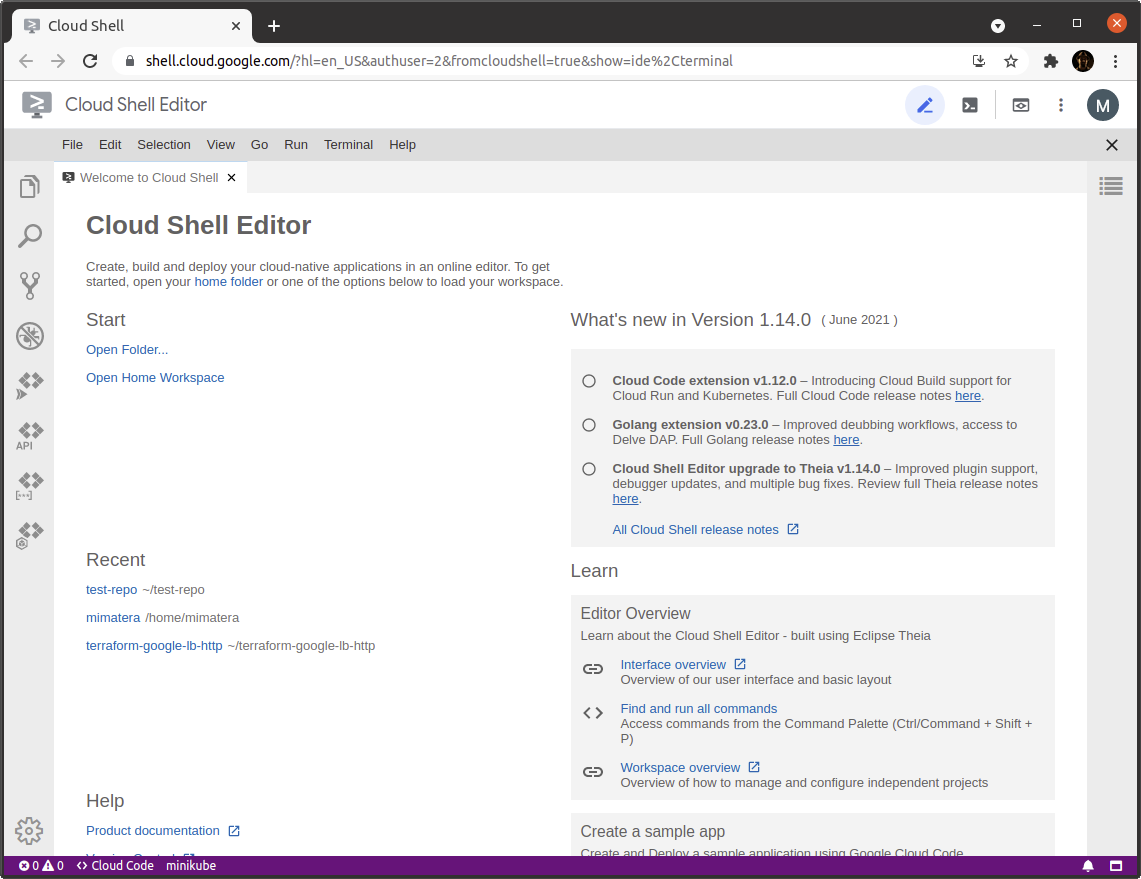 Google's cloud shell editor